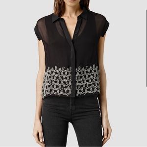 ALL SAINTS Sidney Nya Embroidered Shirt Size 0